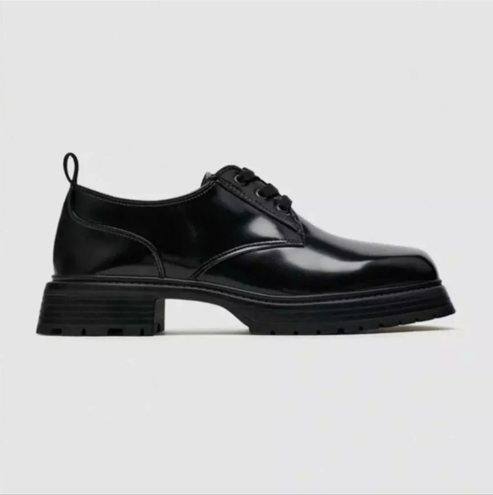 New Zara Laced Oxfords Patent Leather Black Shoes Size 7.5 US / 8 EU